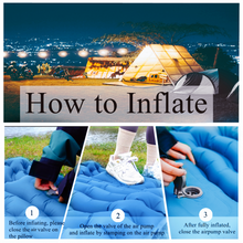 Load image into Gallery viewer, YOMEGO Ultralight Camping Pad in Tent, Foot Press Inflatable Sleeping Mat with Air Pillow, Portable Outdoor Gear for Camping, Backpacking, Hiking, Large Size, Weight Bearing 660Lbs