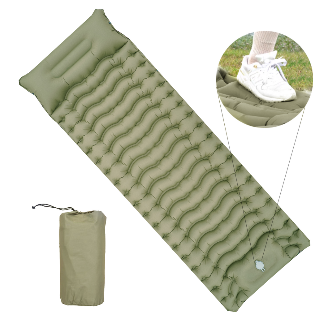 YOMEGO Ultralight Camping Pad in Tent, Foot Press Inflatable Sleeping Mat with Air Pillow, Portable Outdoor Gear for Camping, Backpacking, Hiking, Large Size, Weight Bearing 660Lbs